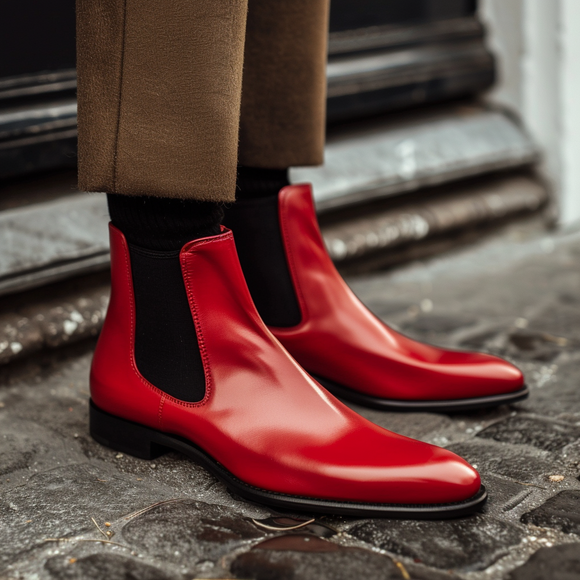 Red Leather Giovanni Slip On Chelsea Boots - Main Image