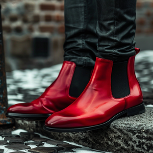 Red Leather Gregorio Slip On Chelsea Boot