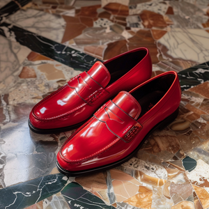 Red Leather Lamberto Slip On Loafer Shoes