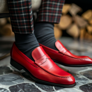 Red Leather Lazzaro Slip On Loafer Shoes