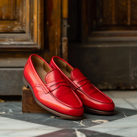 Red Leather Leandro Slip On Loafer Shoes