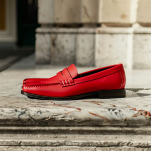 Red Leather Lino Slip On Loafer Shoes