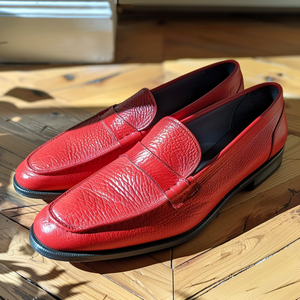 Red Leather Livio Slip On Loafer Shoes