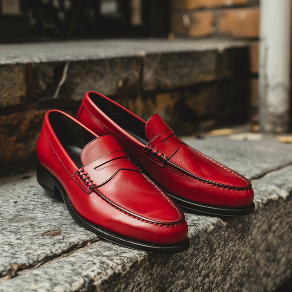 Red Leather Libero Slip On Loafer Shoes