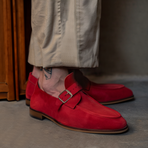 Red Suede Leather Pancrazio Slip-On Monk Straps