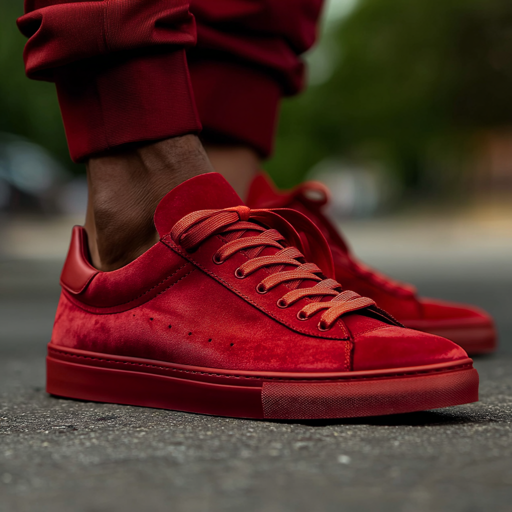 Red Suede Leather Remigio Lace-Up With Red Sole Sneakers – Costoso