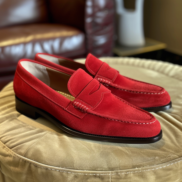 Red Suede Leather Orazio Slip-On Loafer Shoe