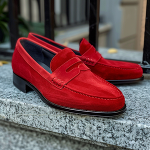 Red Suede Leather Orsino Slip-On Loafer Shoe