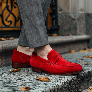 Red Suede Leather Orlando Slip-On Loafer Shoe