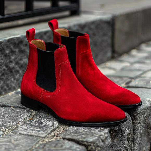 Red Suede Leather Gualtiero Slip On Chelsea Boot