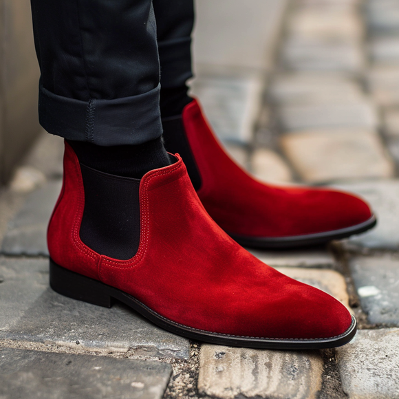 Red Suede Leather Ivano Slip On Chelsea Boot