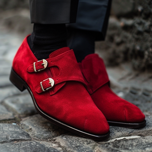 Red Suede Leather Paolo Slip-On Monk Straps