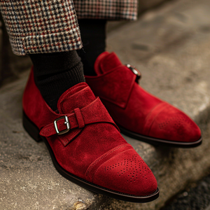 Red Suede Leather Pasquale Slip-On Monk Straps