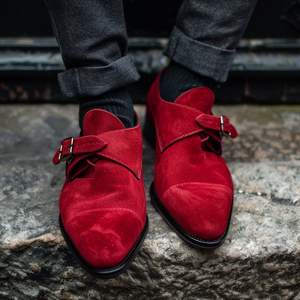 Red Suede Leather Patrizio Slip-On Monk Straps