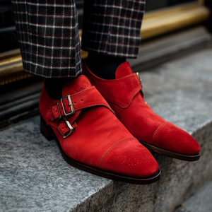 Red Suede Leather Penitente Slip-On Monk Straps