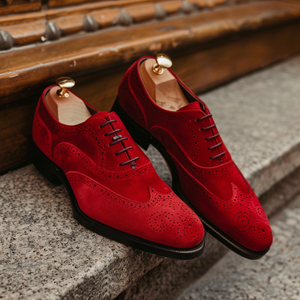 Red Suede Leather Primo Lace-Up Oxford Shoes