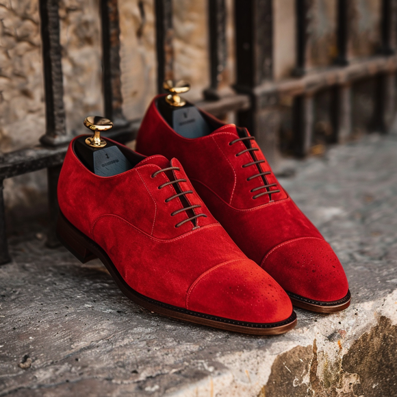 Red Suede Leather Pericle Lace-Up Oxford Shoes