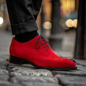 Red Suede Leather Pericle Lace-Up Oxford Shoes