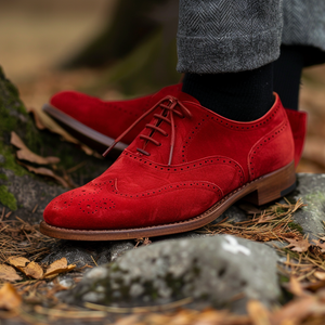 Red Suede Leather Pio Lace-Up Oxford Shoes