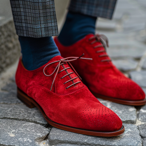 Red Suede Leather Placido Lace-Up Oxford Shoes