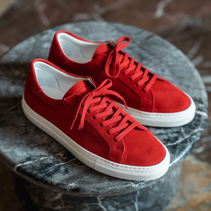 Red Suede Leather Quirino Lace-Up With White Sole Sneakers