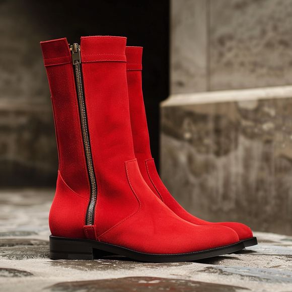 Red Suede Leather Sabino Slip-on Zipper Boot