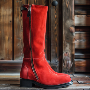 Red Suede Leather Samuele Slip-on Zipper Boot