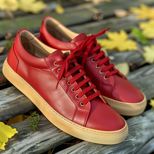 Red Leather Sabino Lace-Up Sneakers With Honey Colour Sole