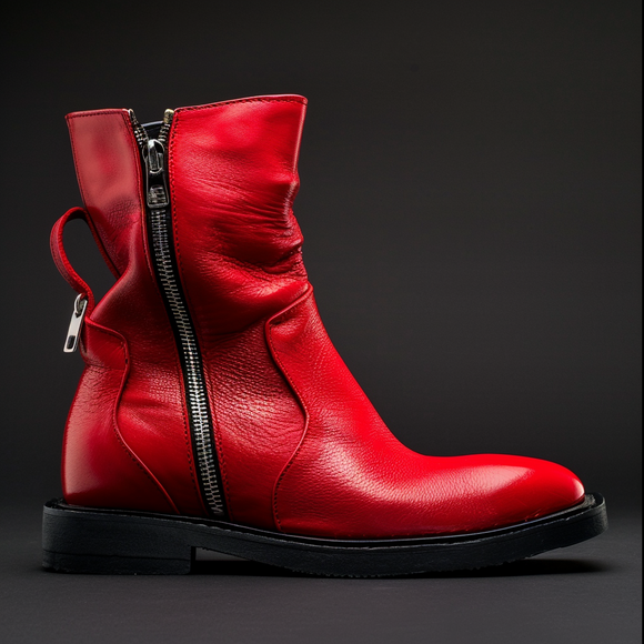 Red Leather Narciso Slip-On Zipper Boot