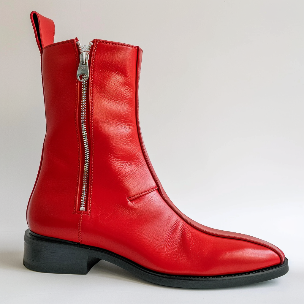 Red Leather NicolÃ² Slip-On Zipper Boot