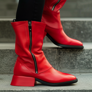 Red Leather Nino Slip-On Zipper Boot