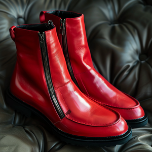 Red Leather Norberto Slip-On Zipper Boot