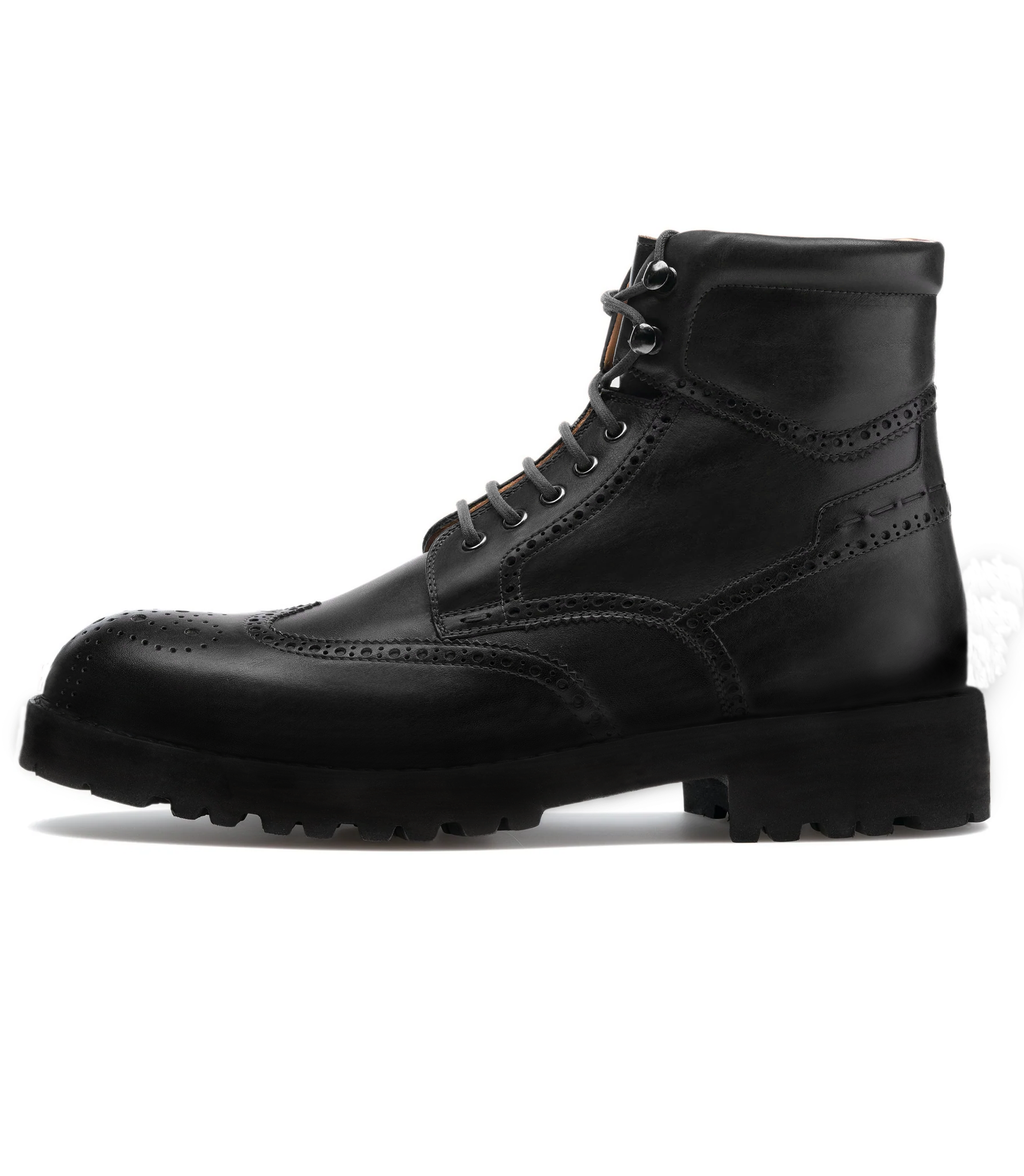 Luxury Edition - Artisian Made Height Increasing Black Italian Leather Troyes Chunky Derby Boots