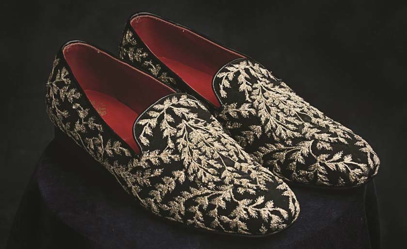 Black Velvet Hand Work Zardozi Peshawari Loafers | Wedding Shoes for Groom | Shoes for Haldi Mehendi Sangeet