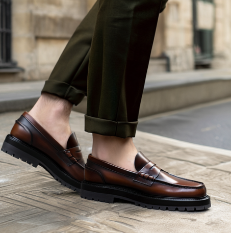 Brown Leather Prestige Penny Loafers with Chunky Sole - SS23  Casual Shoes Collection
