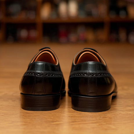 Black Leather Cedara Brogue Wingtip Oxfords - Formal Shoes