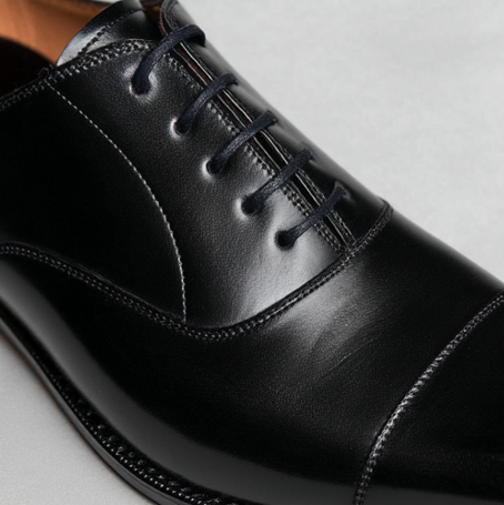 Black Leather Oruro Toe Cap Balmoral Oxford Shoes