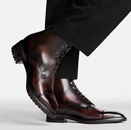 Dark Brown Leather Likech Lace Up Combat Boots -AW24