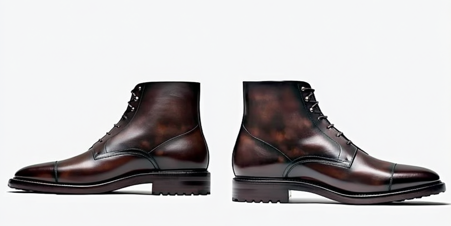 Dark Brown Leather Likech Lace Up Combat Boots -AW24