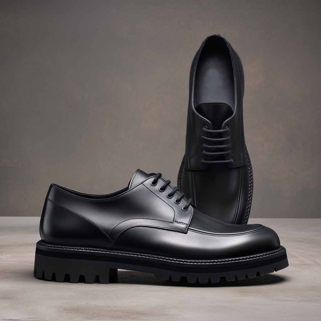 Black Leather Orion Chunky Derby Shoes - SS23