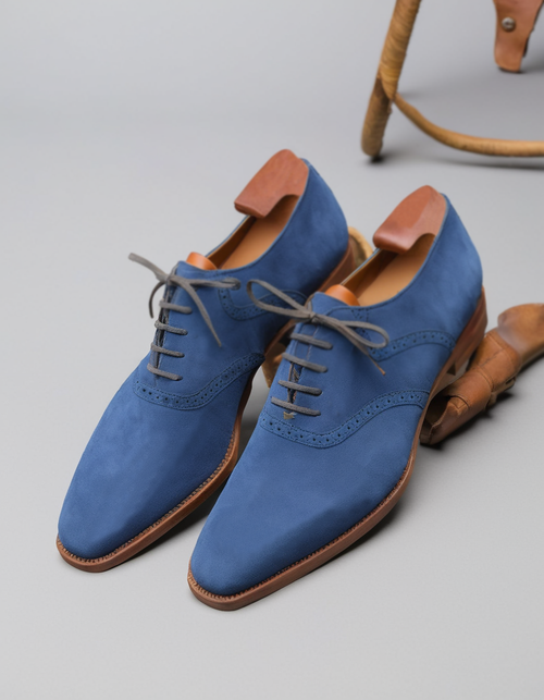 Blue Suede Leather Kratio Brogue Oxfords - Formal Shoes