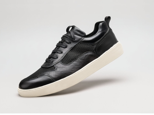 Black Leather Newsara Lace Up Running Sneaker Shoes - Summer 2024 Collection