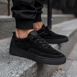 Black Suede Leather Lanfranco With Thick Sole Sneakers