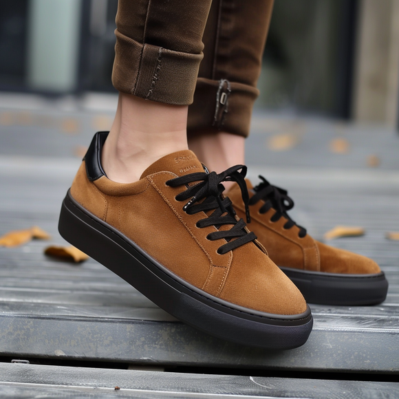 Brown Suede Leather Leandro With Thick Sole Sneakers