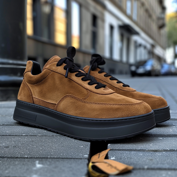 Brown Suede Leather Liberato With Thick Sole Sneakers