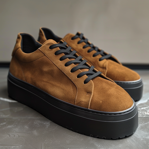 Brown Suede Leather Liborio With Thick Sole Sneakers