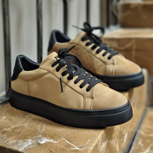 Tan Suede Leather Liborio With Thick Sole Sneakers