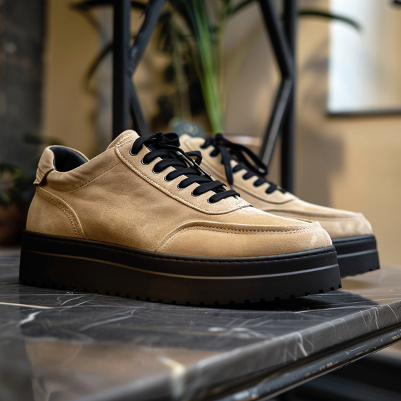 Tan Suede Leather Lidoro With Thick Sole Sneakers