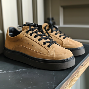 Tan Suede Leather Livio With Thick Sole Sneakers