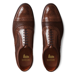 Brown Braided Leather Morice Brogue Oxfords